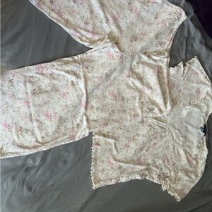 Chaps Floral Pajama Set - Cream and Pink